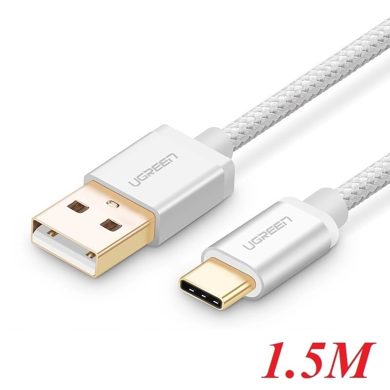 Ugreen 20813 1.5M màu Trắng Dây USB 2.0 sang Type-C đầu nhôm dây bọc vinyl US174