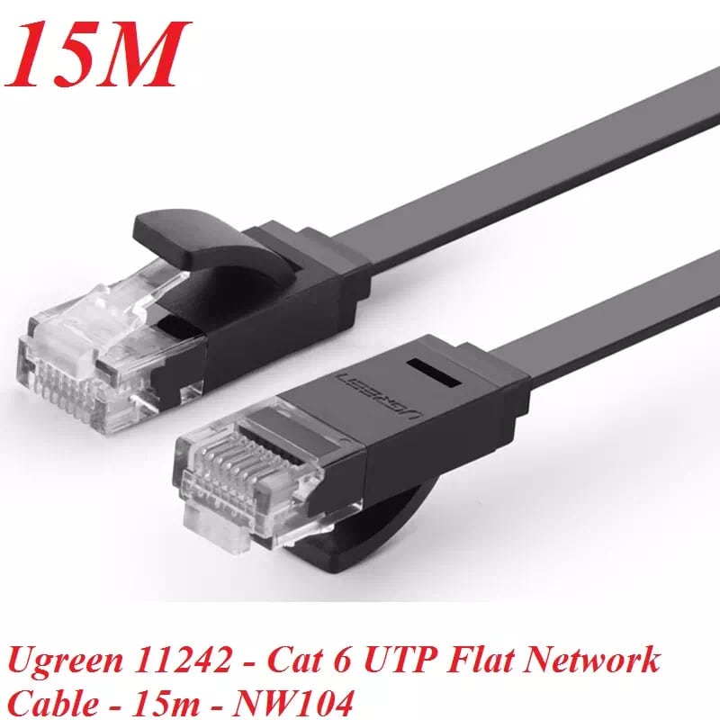 Ugreen 50180 15M màu Đen Cáp mạng LAN CAT6 dây dẹt NW102