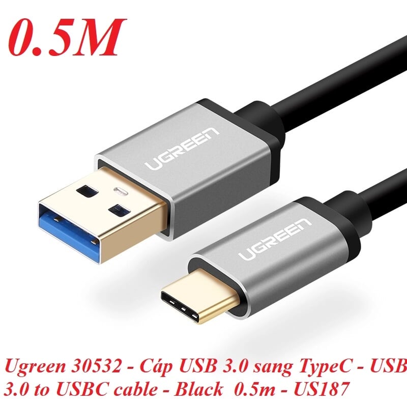 Ugreen 30532 0.5M màu Đen Cáp dữ liệu USB Type-C sang USB 3.0 truyền dữ liệu từ máy tính ra điện thoại US187