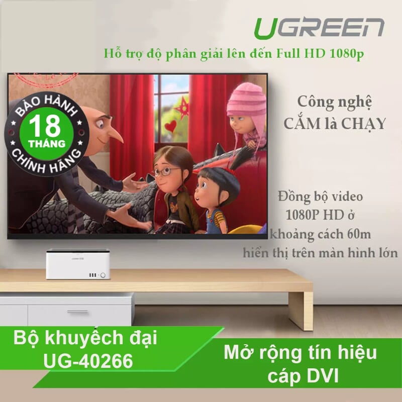 Ugreen 40266 Màu Xám Bộ khuếch đại tín hiệu DVI 24+5 cao cấp40266