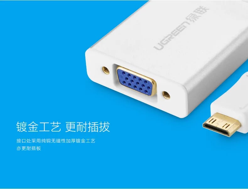 Ugreen 40217 15CM Màu Trắng Bộ chuyển Mini HDMI sang VGA vỏ nhôm MM112