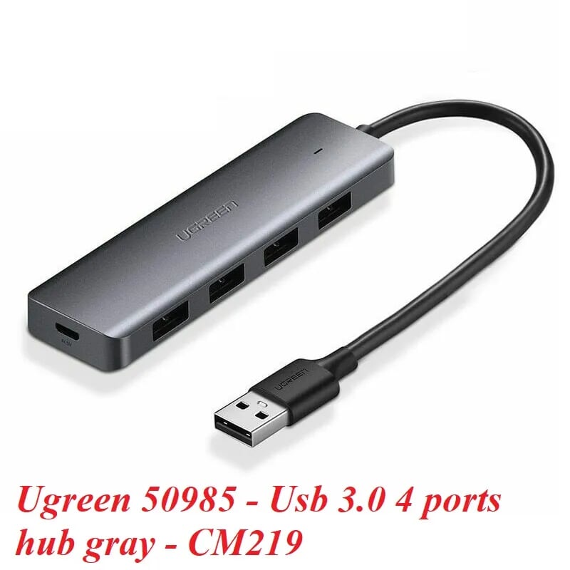 Ugreen 50985 15CM Màu đen Bộ chia USB 3.0 ra 4 cổng hỗ trợ nguồn phụ Micro USB CR219