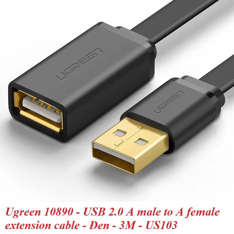 Ugreen 10890 3M màu Đen Cáp tín hiệu nối dài USB 2.0 lõi thuần đồng dáng dẹt US103