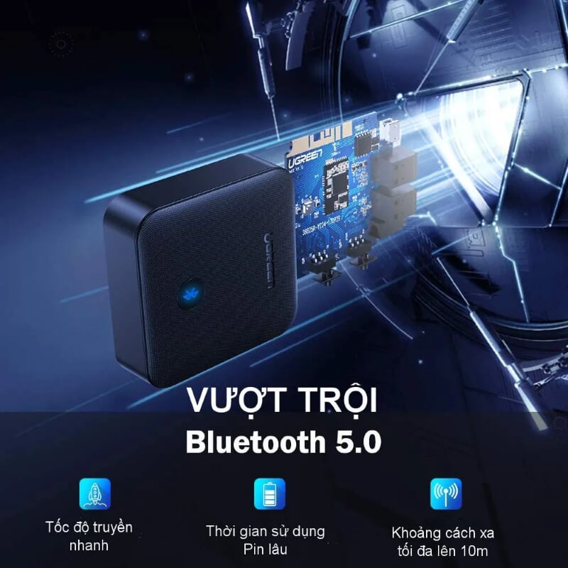 Ugreen 70158 v5.0 bộ nhận và phát bluetooth transmitter - receiver hỗ trợ spdif optical + 3.5mm và aptx CM144