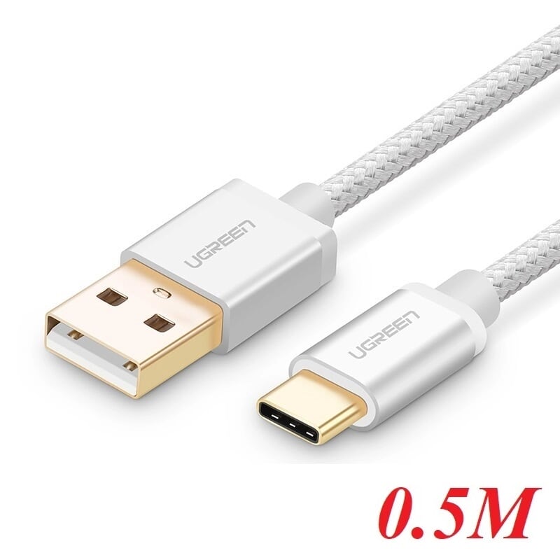 Ugreen 20811 0.5M màu Trắng Dây USB 2.0 sang Type-C đầu nhôm dây bọc vinyl US174