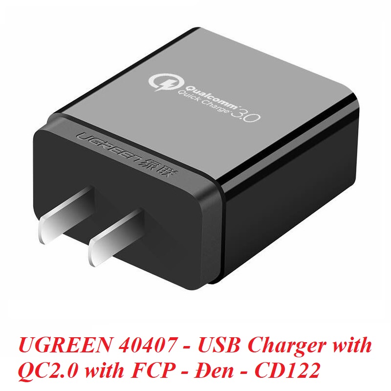 Ugreen 40407 Màu Đen Củ sạc nhanh QC 3.0 tiêu chuẩn Fcp CD122