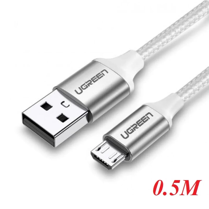 Ugreen 60150 0.5m Cáp micro usb 2.0 bọc nhôm chống nhiễu US290