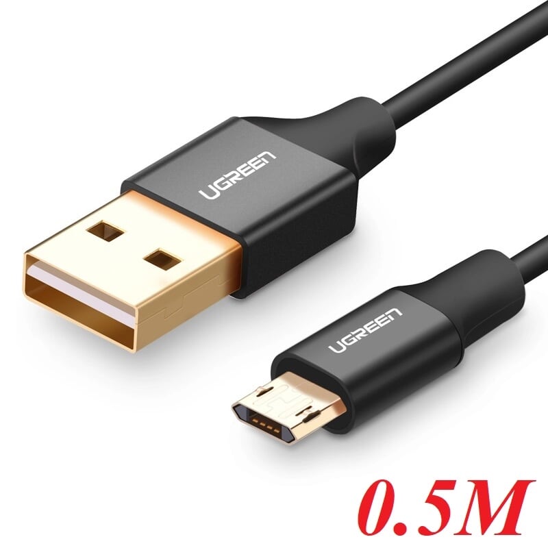 Ugreen 30850 0.5M màu Đen Cáp sạc truyền dữ liệu USB 2.0 sang MICRO USB dây bọc nhựa PVC US223