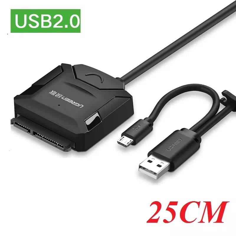 Ugreen 20216 25CM màu Đen Bộ chuyển đổi USB 2.0 sang SATA ổ cứng hỗ trợ OTG CR108