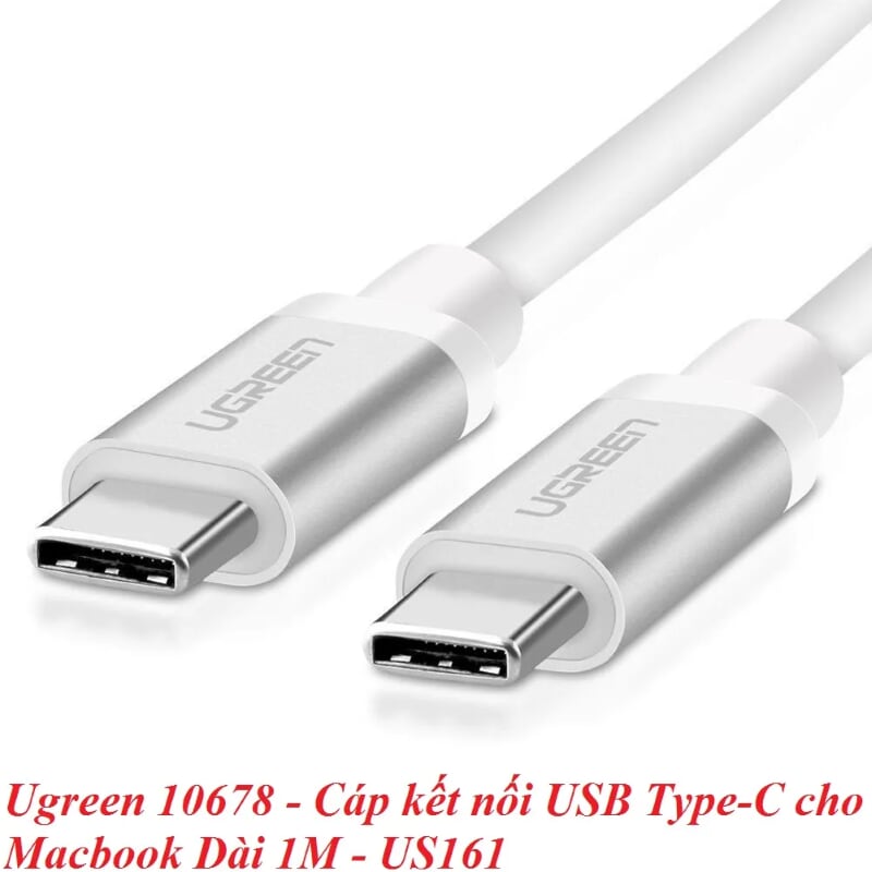 Ugreen 10678 1M màu Trắng Dây USB Type-C truyền dữ liệu và sạc mạ Nikel đầu nhôm US161