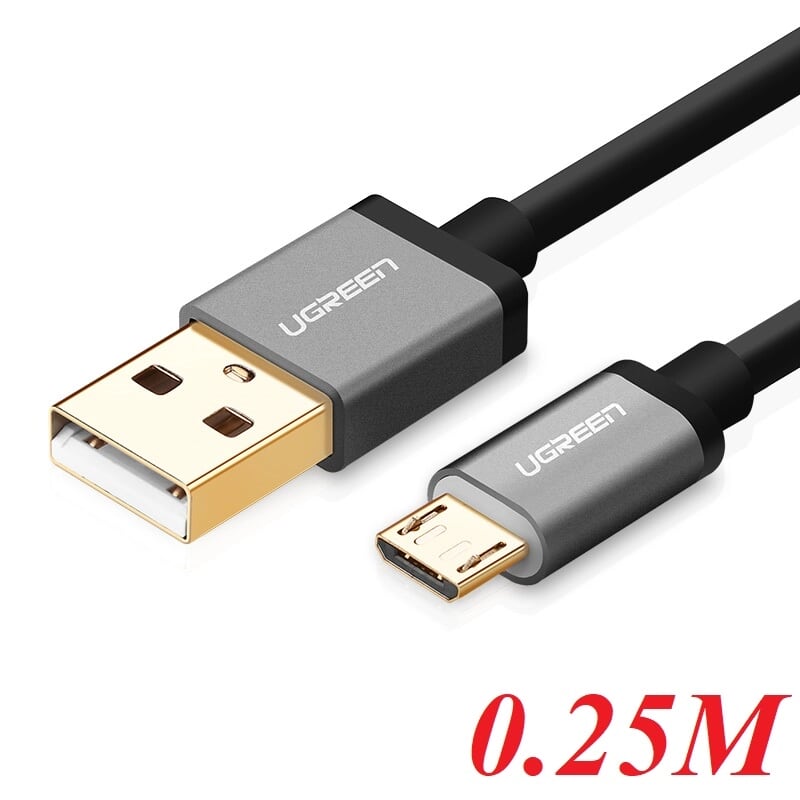 Ugreen 30495 0.25M màu Đen Cáp sạc truyền dữ liệu USB 2.0 sang MICRO USB đầu mạ vàng US134