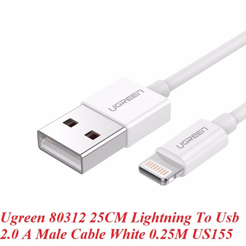 Ugreen 80312 25CM màu trắng cáp Lightning ra Usb 0.25M có chíp MFI chính hãng US155