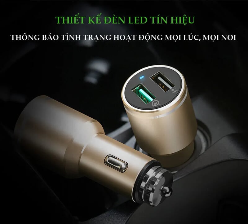 Ugreen 30514 48W màu Vàng Bộ sạc ô tô 2 cổng USB 2.4A + QC 3.0 CD130