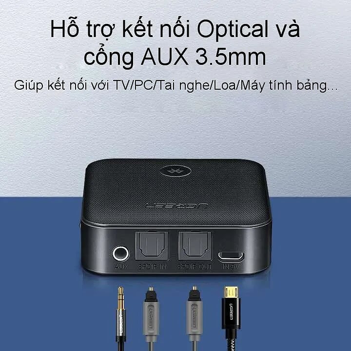 Ugreen 70158 v5.0 bộ nhận và phát bluetooth transmitter - receiver hỗ trợ spdif optical + 3.5mm và aptx CM144