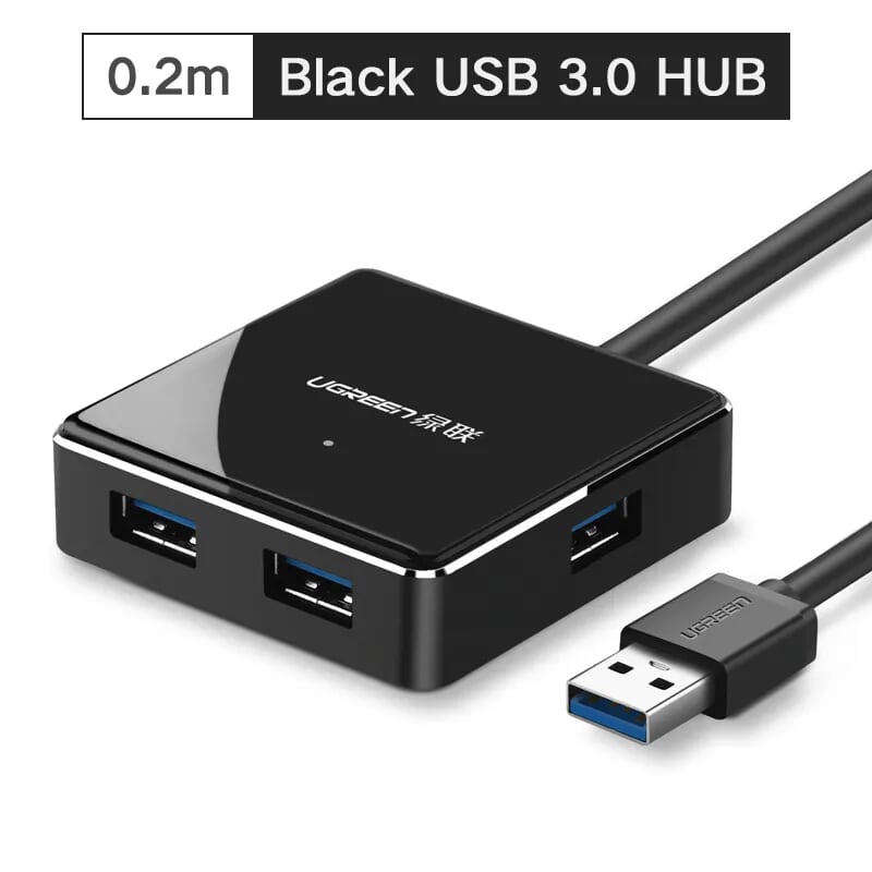 Ugreen 20786 20CM màu Đen Bộ chia HUB USB 3.0 sang 4 USB 3.0 hỗ trợ nguồn 5V US168