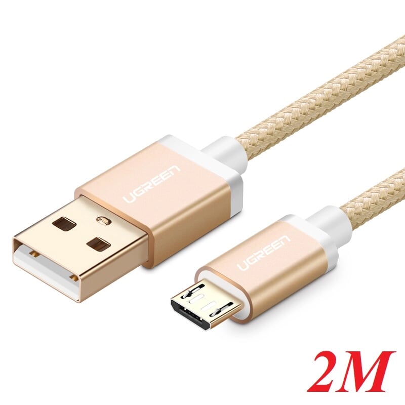 Ugreen 30662 2M màu Vàng Cáp sạc truyền dữ liệu USB 2.0 sang MICRO USB đầu mạ vàng US134