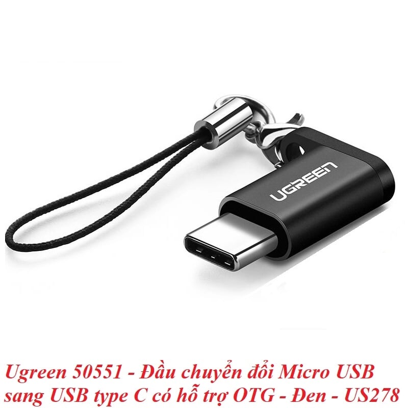 Ugreen 50551 Màu Đen Đầu chuyển đổi MICRO USB sang TYPE C hỗ trợ OTG US278