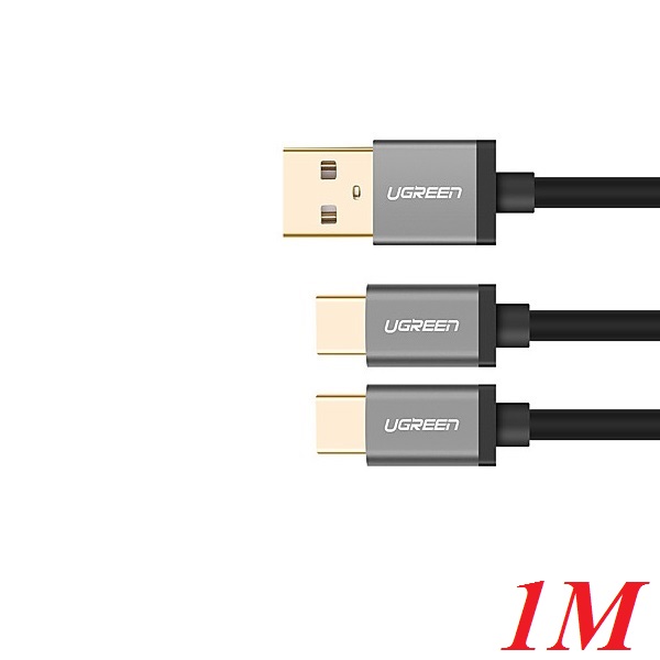 Ugreen 40351 1m màu Đen Cáp USB-A sang 2 đầu TypeC cao cấp US196