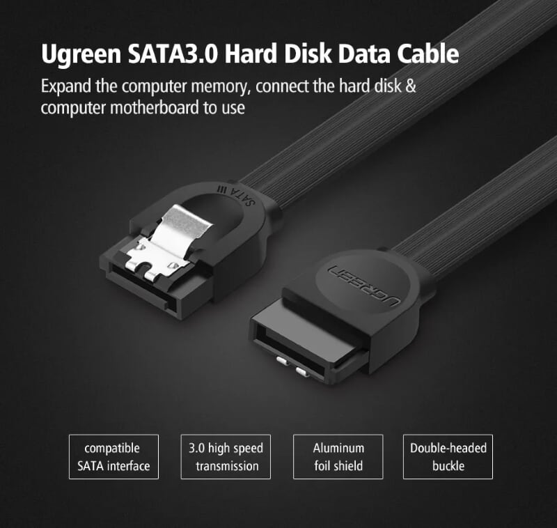 Ugreen 30797 0.5M màu Đen Cáp truyền dữ liệu SATA 3.0 đầu gập 90 độ cao cấp US217