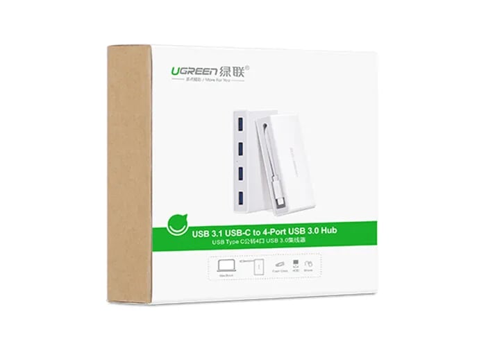 Ugreen 30278 Màu Trắng Bộ chuyển đổi TYPE C sang 4 USB 3.0 bọc nhựa ABS 30278