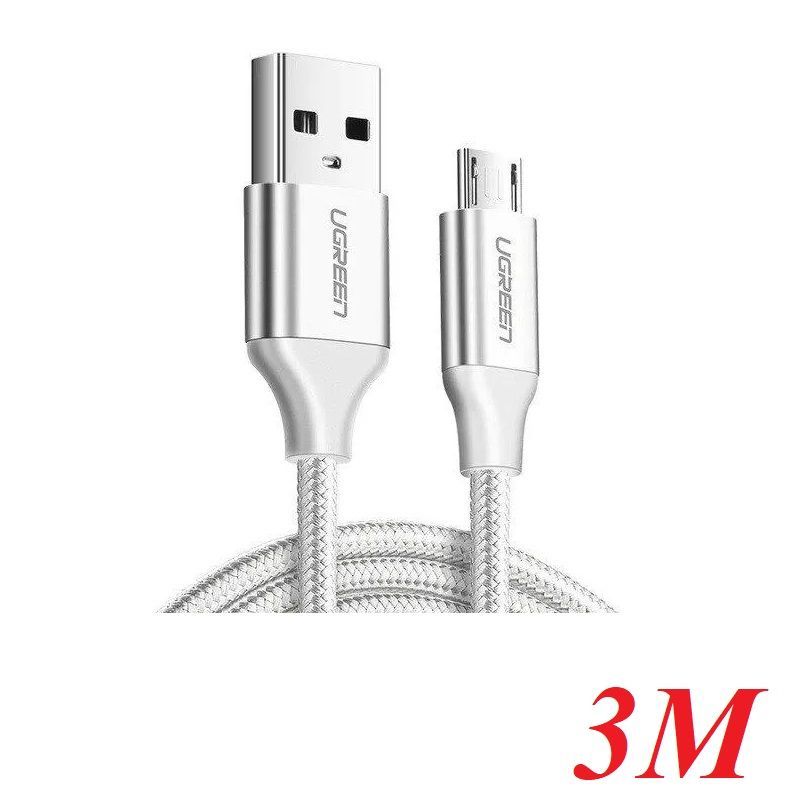 Ugreen 60404 USB 2.0 A to Micro USB Cable Nickel Plating Aluminum Braid 3m White US290