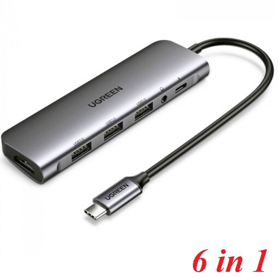 Ugreen 80132 USB TYPE C To HDMI+3*USB 3.0 A+ AUX 3.5mm + PD Power Converter CM136