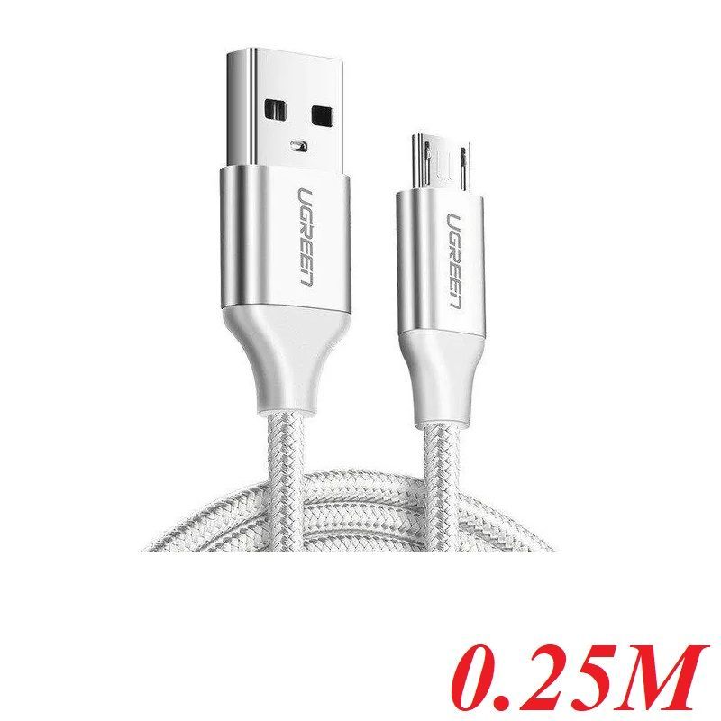 Ugreen 60149 USB 2.0 A to Micro USB Cable Nickel Plating Aluminum Braid 0.25m White US290