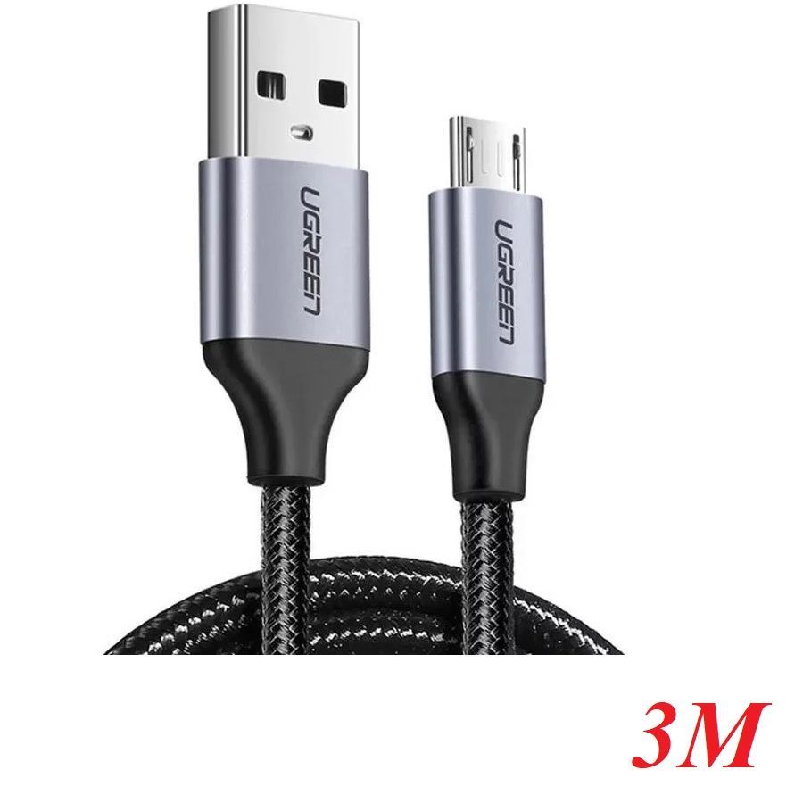 Ugreen 60403 USB 2.0 A to Micro USB Cable Nickel Plating Aluminum Braid 3m Black US290