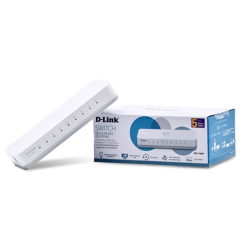 Dlink 17076 des-1008c  màu trắng Bộ Chia Tín Hiệu Để Bàn 8 Cổng 10/100Mbps chất liệu nhựa