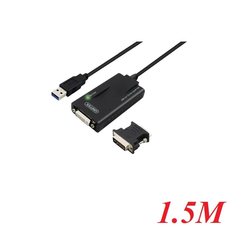 Unitek 97248 Y-3801 1.5M Màu Đen Cáp chuyển Usb 3.0 sang Dvi 24+5 kèm Đổi Vga