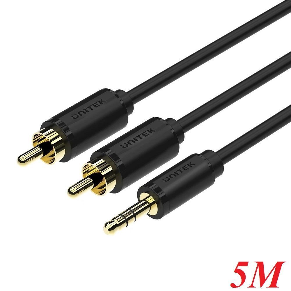 Unitek 28214 Y-C9023BK 5M Cáp Loa 1 Jack 3.5Mm Ra 2 Đầu Hoa Sen Màu Đen