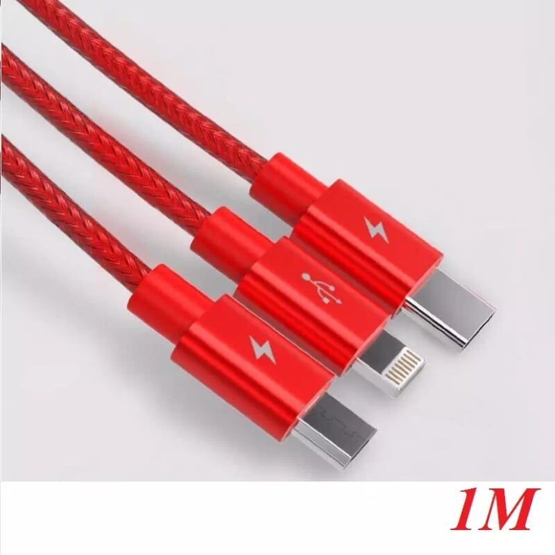 Orico Uts-12-Rd Cáp Sạc Điện Thoại 3 Đầu Lightning Micro B Type C Dây Dù Đỏ 1.2M - 98176