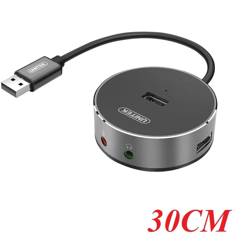 Unitek 98550 Y-2197GY 30CM Màu Xám Bộ chia USB 2.0 sang 3 cổng USB 2.0 + Audio