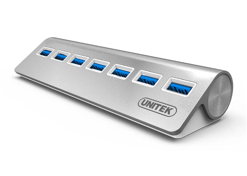 Unitek 98361 Y-3187 50CM Màu bạc Bộ Chia Usb 3.0 7 cổng vỏ nhôm có nguồn phụ