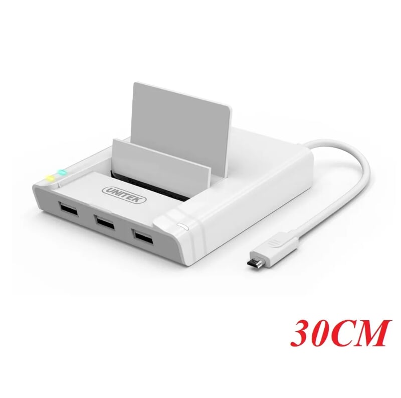 Unitek 97321 Y-2175 30CM Màu Trắng Bộ chuyển đổi Micro USB sang 3 cổng Usb 2.0 + Lan +