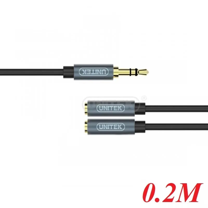 Unitek 97731 Y-C956ABK 0.2M Màu Đen Cáp chia âm thanh giắc 3.5mm 1 ra 2