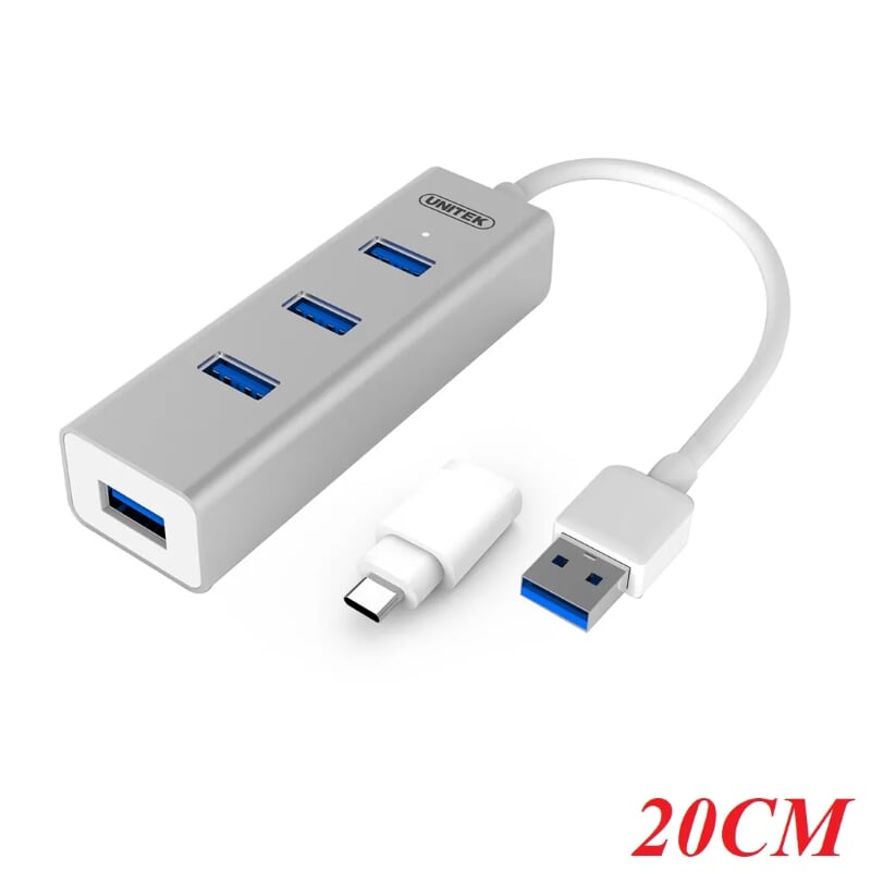 Unitek 96686 Y-3082 20CM Bộ chia Usb 3.0 4 Ports + Đầu đổi Type-C