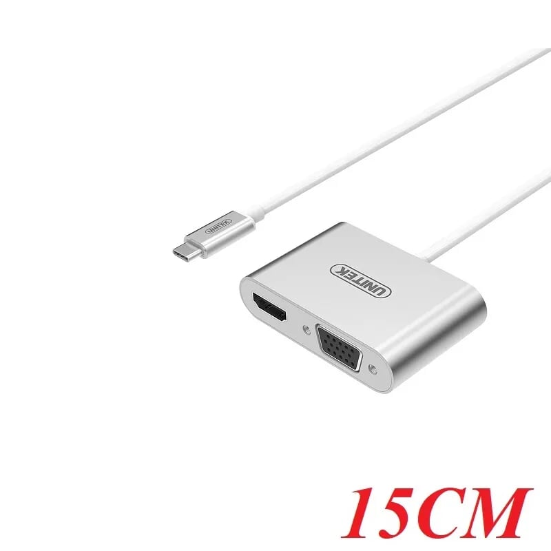 Unitek 95663 Y-V100SL 15CM Màu Bạc Cáp chuyển Type-C sang Hdmi + Vga