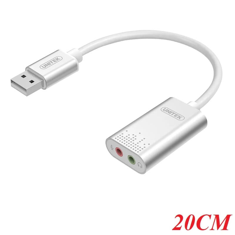 Unitek 98004 Y-247A 20CM Màu Trắng Cáp chuyển đổi Usb sang cổng sound 3.5mm