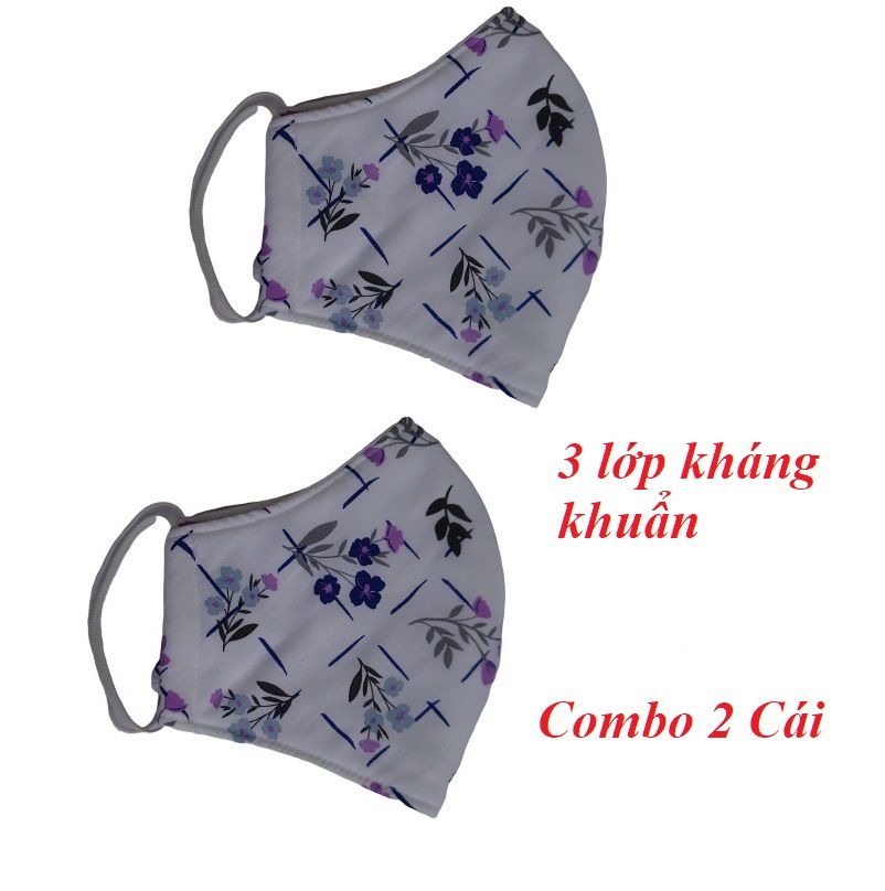 MinhMinh 87621 hoa tím combo 2 chiếc khẩu trang 3 lớp vải - lọc - kháng khuẩn. có thể giặt được. chống tia UV. chống thấm nước bọt và dịch từ bên ngoài GKOL KT3LV