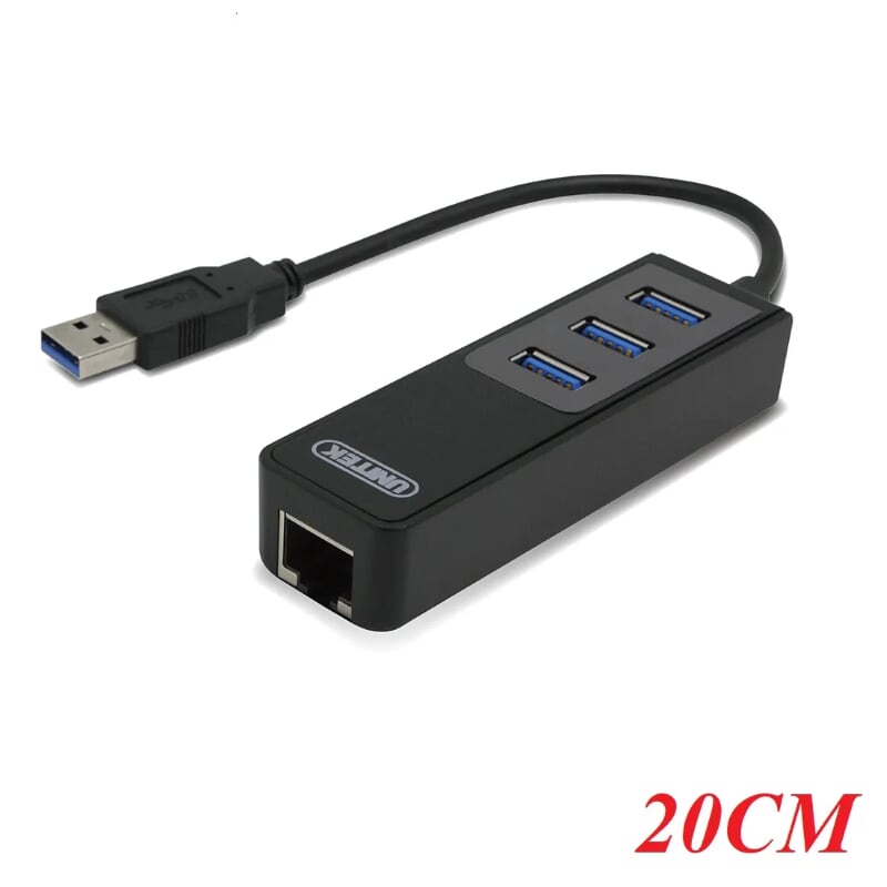Unitek 97535 Y-3045C 1000Mbps 20CM Màu Đen Bộ chia USB sang 3 Cổng USB 3.0 + Lan Gigabit