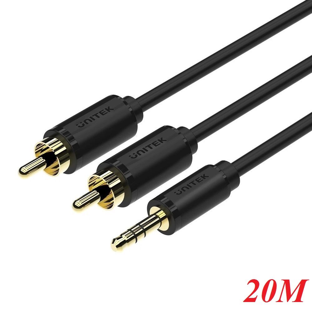 Unitek 26533 Y-C9026BK 20M Cáp Loa 1 Jack 3.5Mm Ra 2 Đầu Hoa Sen Màu Đen