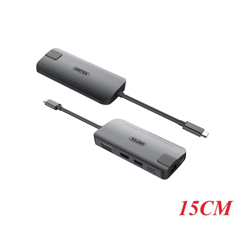 Unitek 97815 Y-DK09016GY 15CM Màu Xám Bộ chuyển Type-C sang Usb 3.0 + Hdmi + Vga + Lan + Type-C DP