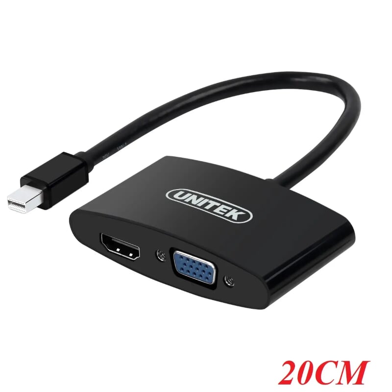 Unitek 96636 Y-6328BK 20CM Màu Đen Cáp chuyển đổi Mini Displayport sang Vga + Hdmi