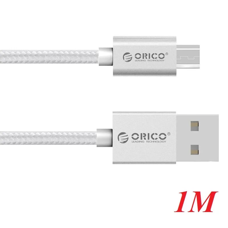 Orico EDC-10-SV Cáp sạc 1m micro dây dù đầu nhôm điện thoại Android USB 2.0 màu bạc - 97696
