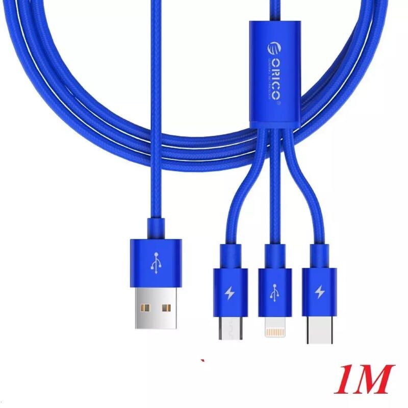 Orico Uts-12-Bl Cáp Sạc Điện Thoại 3 Đầu Lightning Micro B Type C Dây Dù Xanh 1.2M - 95451