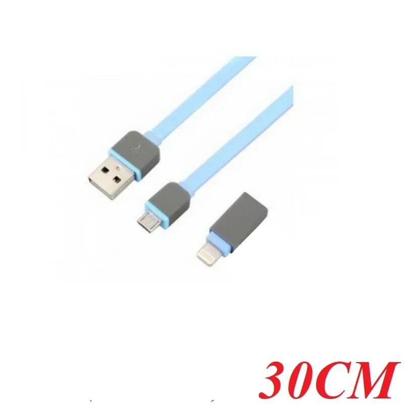 Unitek 98477 Y-440APK 30CM Màu Xanh Dây dẹp Cáp sạc + truyền dữ liệu Usb 2.0 sang Lightning + Micro Usb