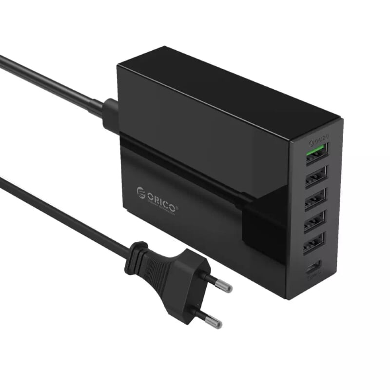Orico Tsl-6U-Bk Sạc Điện Thoại 6 Cổng Usb Qc 2.0 Type C Đen Sạc Nhanh - 96061