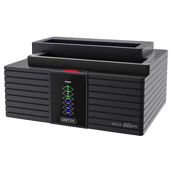 Unitek 96307 Y-3025 Màu Đen USB 3.0 Dock cắm ổ cứng 2.5/3.5 chuẩn SATA 3 hổ trợ Đọc + Ghi 2 ổ cứng cùng lúc