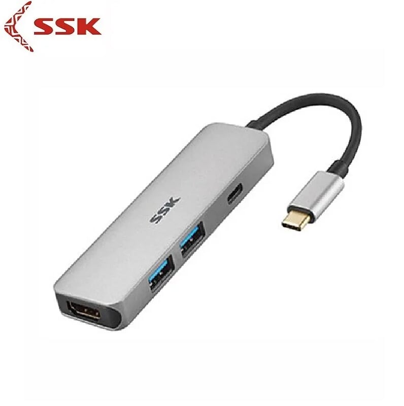 SSK SHU-C-530 10cm Màu Xám Bộ chuyển đổi Usb Type-C ra 2 cổng USB 3.0 + HDMI 98615